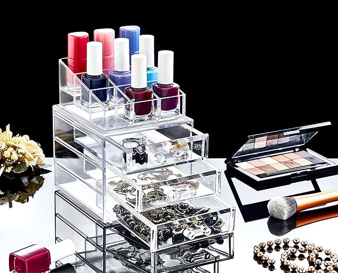 Boxup Makeup Organizer 3 Drawers,Makeup Organizers For Nail Polishers Clear Cosmetic Display Cases Stackable Storage Box With 3 Drawers For Vanity-Velvo Beauty