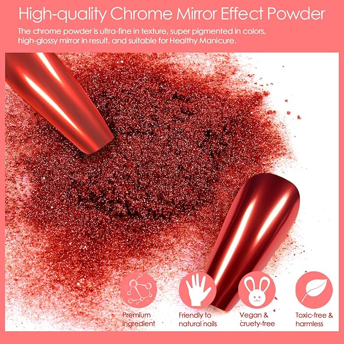 Allstarry Chrome Nail Powder 4 Colors Metallic Mirror Effect Powder Manicure Chrome Pigment Magic Glitter Dust Kit for Gel Polish Nail Art Decoration with 4 Sponge Sticks - Ruby Sapphire Series-Velvo Beauty