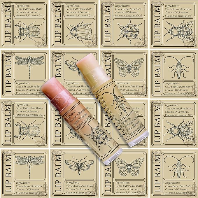 CRASPIRE Lip Balm Labels 80pcs Homemade Lip Balm Labels 2” Clear Lip Balm Labels for Tubes Printable Waterproof Lip Balm Stickers Labels for Lip Balm Handcream Candle Container（Insect-Brown）-Velvo Beauty