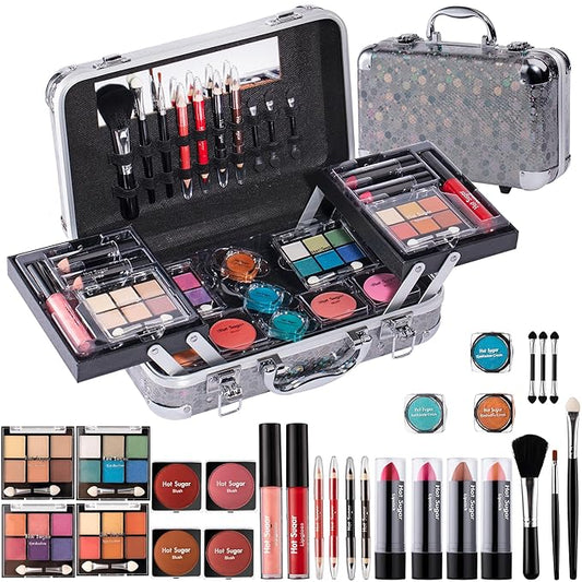 Hot Sugar Makeup Kit for Girls 10-12, Teen Girls Makeup Set for Beginners With Eye Shadow Palette, Blush, Lip Gloss, Brush, Mirror (Black Bubble)-Velvo Beauty