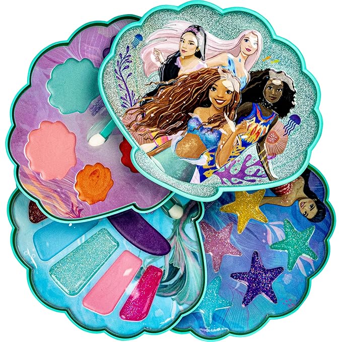 Townley Girl The Little Mermaid Clam Beauty Compact Set Kit with Lip Gloss Palette, Makeup Set for Kids Girls, Ages 3+ Perfect for Parties, Sleepovers and Makeovers-Velvo Beauty