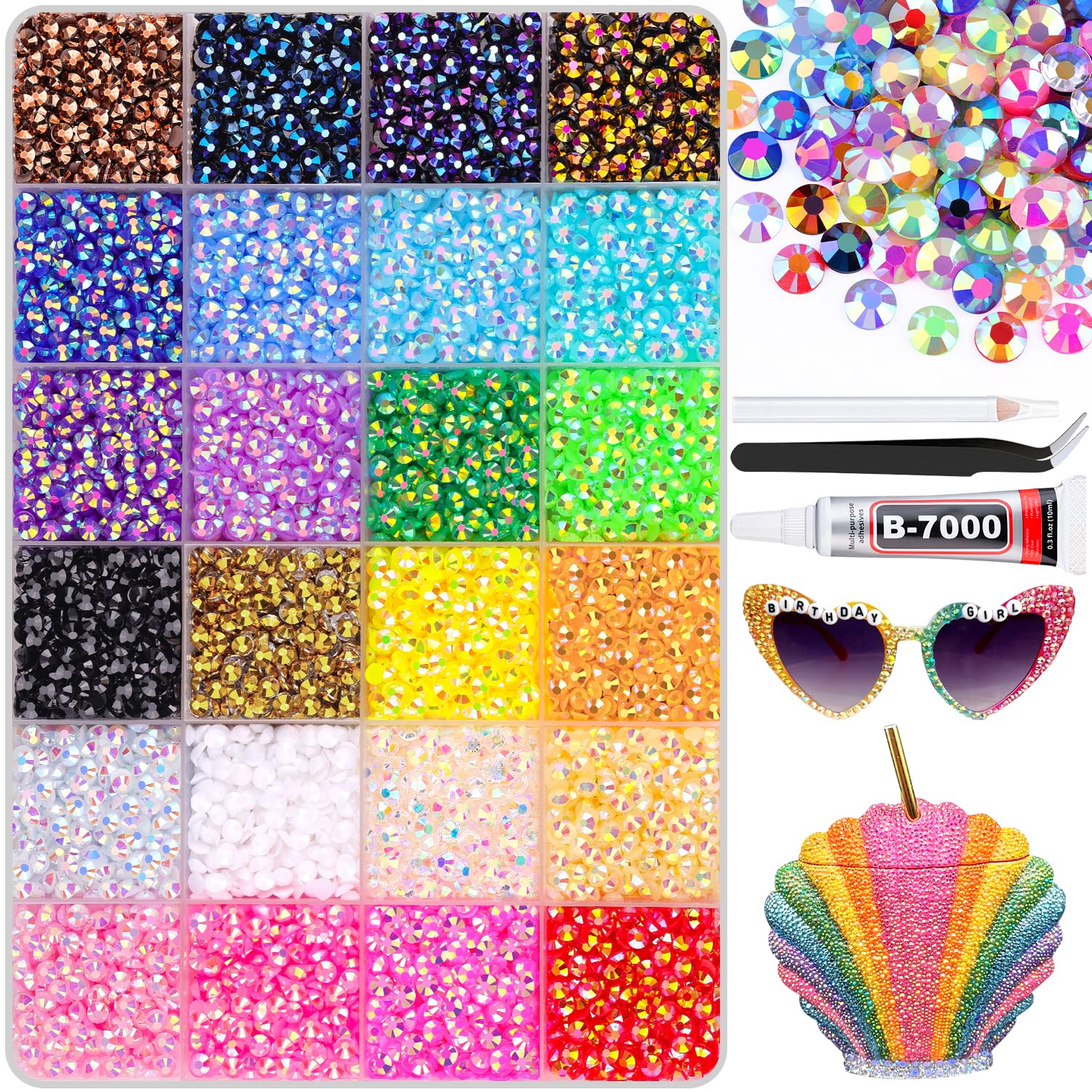 12600Pcs Resin Rhinestones for Bedazzling with B7000 Jewelry Glue, Colorful 4mm Non Hotfix Flatback Gems, Rhinestones for Crafting DIY Crafts Clothing Tumblers Mugs Shoes Fabric Decor Nail Art-Velvo Beauty