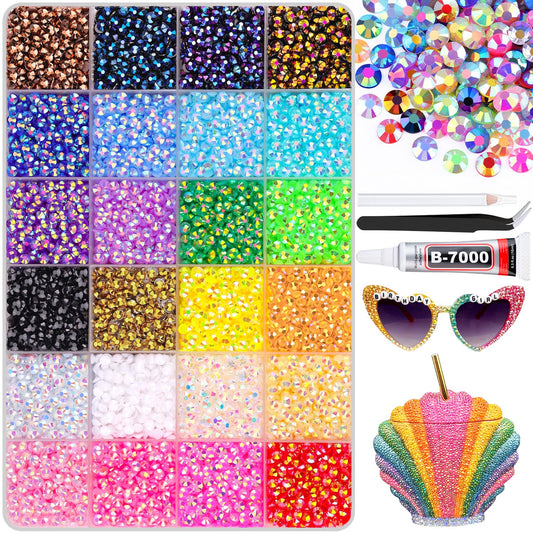 12600Pcs Resin Rhinestones for Bedazzling with B7000 Jewelry Glue, Colorful 4mm Non Hotfix Flatback Gems, Rhinestones for Crafting DIY Crafts Clothing Tumblers Mugs Shoes Fabric Decor Nail Art-Velvo Beauty