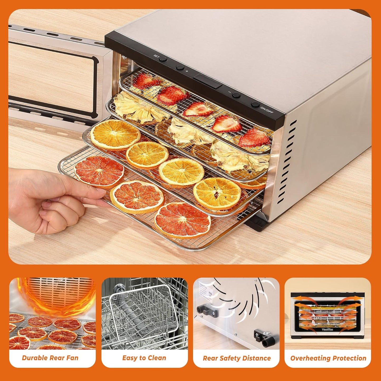 Food Dehydrator Machine - 5 Stainless Steel Trays, Digital Adjustable Timer, 400W, 176°F, Temperature Control, Mini Dryer for Jerky, Herb, Meat, Beef, Fruit and Dog Treats, Model 2015YJ, Silver-Velvo Beauty