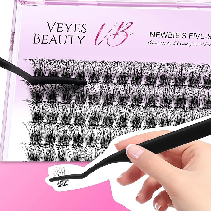 VEYESBEAUTY Lash Clusters Individual Eyelash Extensions Thin & Invisible Band DIY False Eyelashes for Self-application Newbie's Five-Second Series Wispy Lash Tray, Boldeye 10mm Single Length-Velvo Beauty
