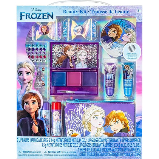 Disney Frozen - Townley Girl Super Sparkly Cosmetic Beauty Makeup Set For Girls with Clips, Lip Gloss, Nail Stickers, Lip Balm, Nail Gems and Mirror For Parties, Sleepovers & Makeovers-Velvo Beauty