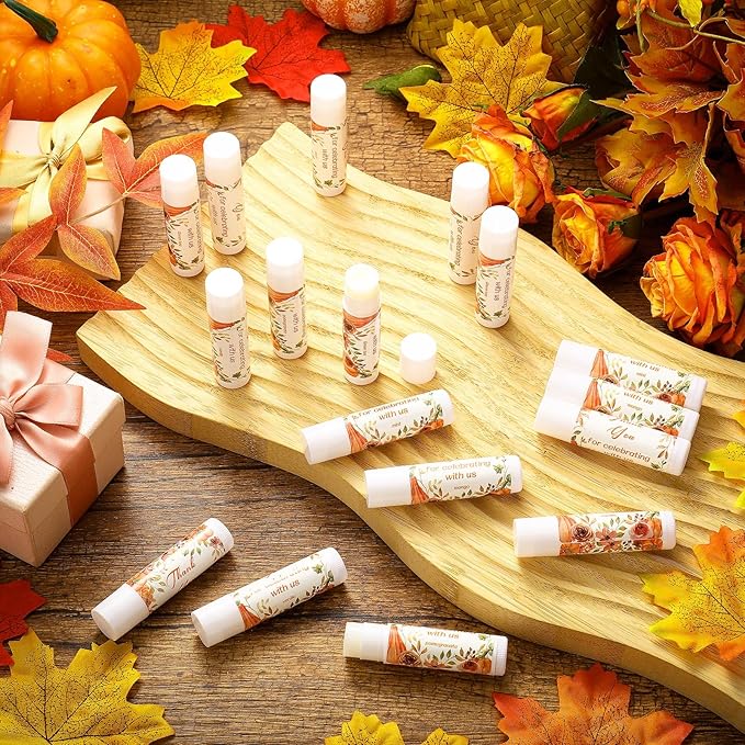 Dunzy 50 Pcs Thank You Gift Lip Balm Bulk Baby Shower Party Favors Bridal Shower Favor Lip Care with Assorted Fruit Flavors Thank You Lipstick for Guest Basket Gift Stuffer (Pumpkin)-Velvo Beauty