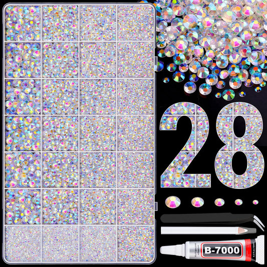 30000Pcs Resin Rhinestones for Bedazzling with Tweezers, Transparent AB Rhinestones for Crafting with B7000 Jewelry Glue for DIY Crafts Clothing Tumblers Shoes Fabric Nail Art-Velvo Beauty