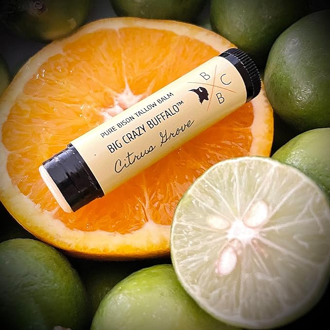 Pure Bison Tallow Lip Balm, Citrus Grove, (5 pack) - Lemongrass & Lemon, Moisturizing, Non-Habit Forming-Velvo Beauty