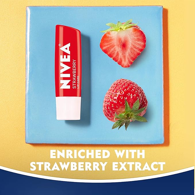 NIVEA Strawberry Lip Care - Tinted Lip Balm for Beautiful, Soft Lips - Pack of 4-Velvo Beauty