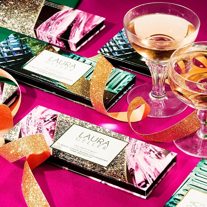 LAURA GELLER NEW YORK The Delectables Pink Prosecco Baked Eyeshadow Palette | 14 Pigmented Eyeshadows Blendable-Velvo Beauty