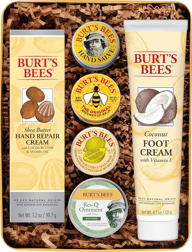 Burt's Bees Back to School Gifts Ideas, 6 Dorm Body Care College Dorm Products, Classics Set -Original Beeswax Lip Balm, Cuticle Cream, Hand Salve, Res-Q Ointment, Hand Repair Cream & Foot Cream-Velvo Beauty