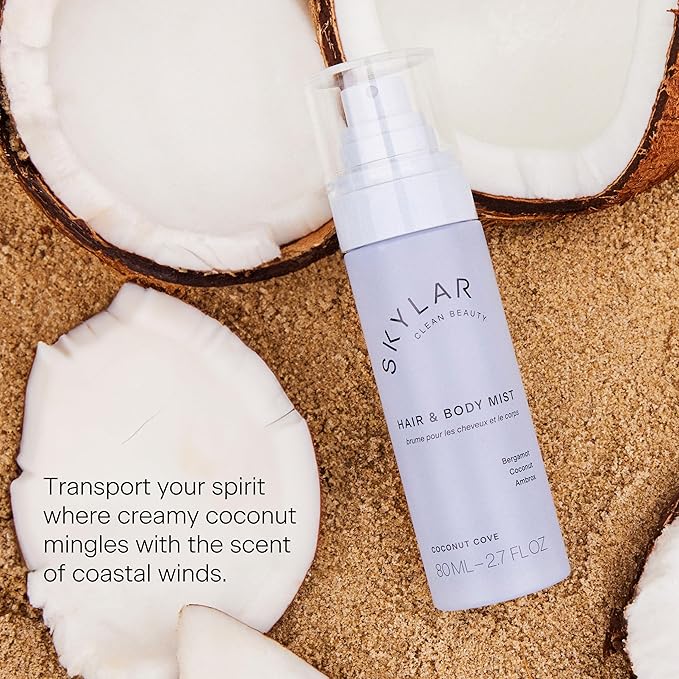 Skylar Coconut Cove Hair & Body Mist | Hypoallergenic & Clean Fragrance | Vegan, Cruelty Free, and Safe For Sensitive Skin | 80 ML, 2.7 Fl Oz-Velvo Beauty