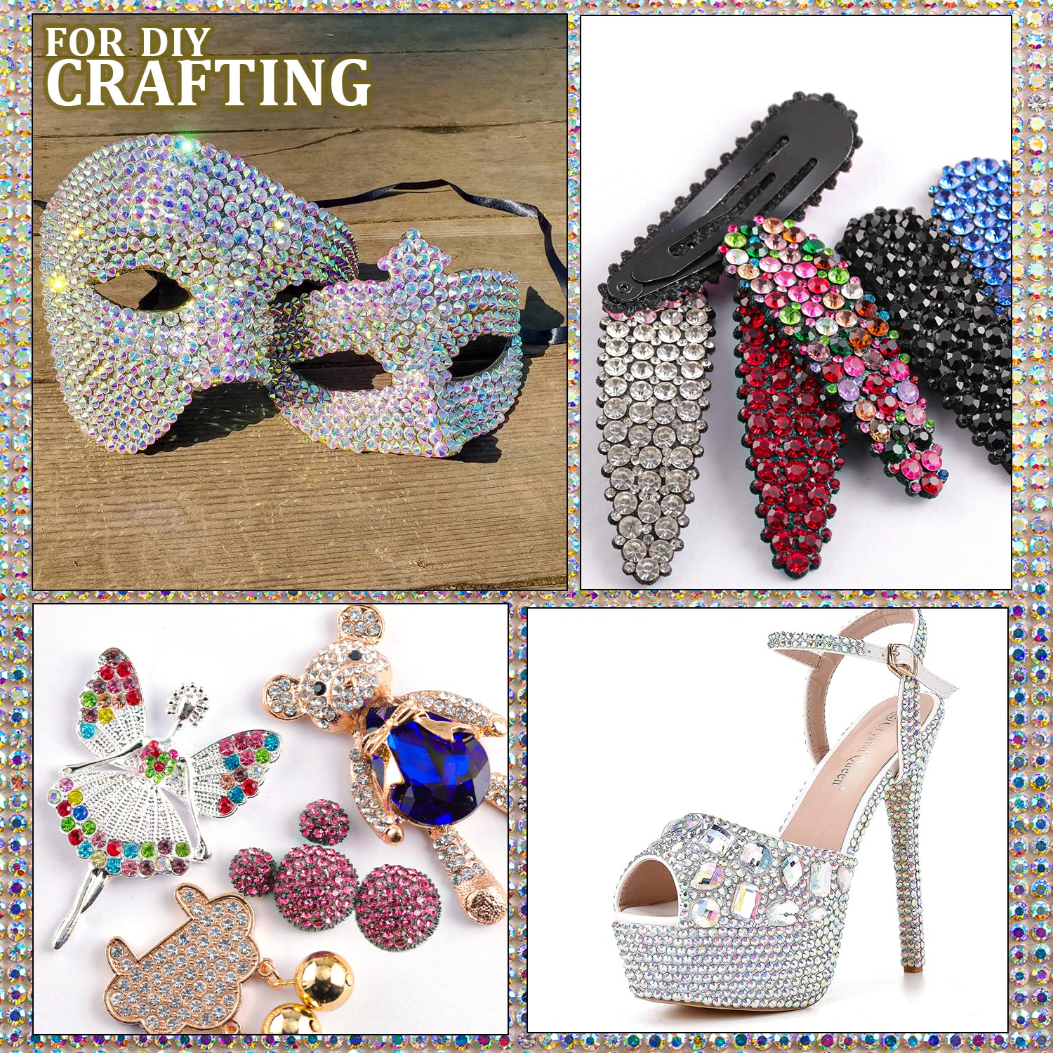 Two Packs of Flatback Rhinestones 4520 Pcs Colorful Nail Art Flatback Crystal Colorful+AB Rhinestone with Picker Pencil and Tweezer for Nail Art and Decoration-Velvo Beauty