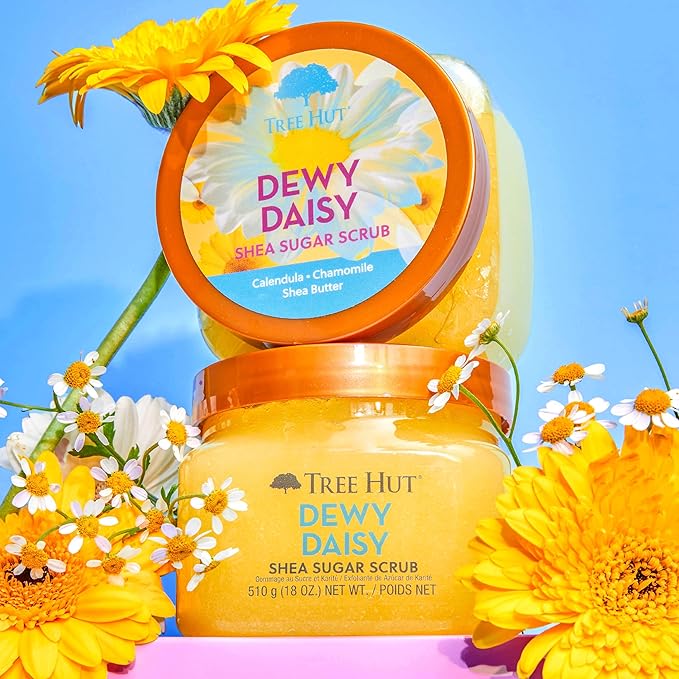 Tree Hut Dewy Daisy Shea Sugar Scrub | Exfoliating Body Scrub Removes Dead, Dry Skin for a Soft & Hydrated Feel | Nourishing Essential Body Care | 18 fl oz.-Velvo Beauty
