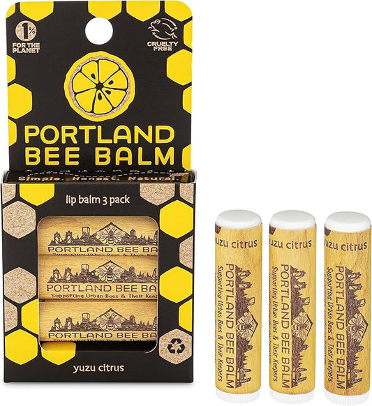 Portland Bee Balm All Natural Handmade Beeswax Based Lip Balm, Yuzu Citrus 3 Count-Velvo Beauty