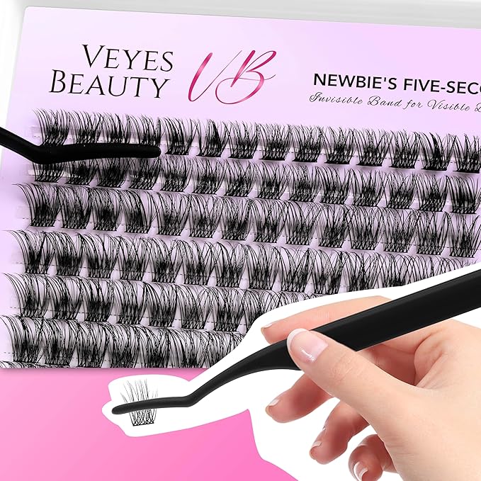 VEYESBEAUTY Lash Clusters Individual Eyelash Extensions Thin & Invisible Band DIY False Eyelashes for Self-application Newbie's Five-Second Series Wispy Lash Tray, Boldeye 8-16mm Mixed Length-Velvo Beauty