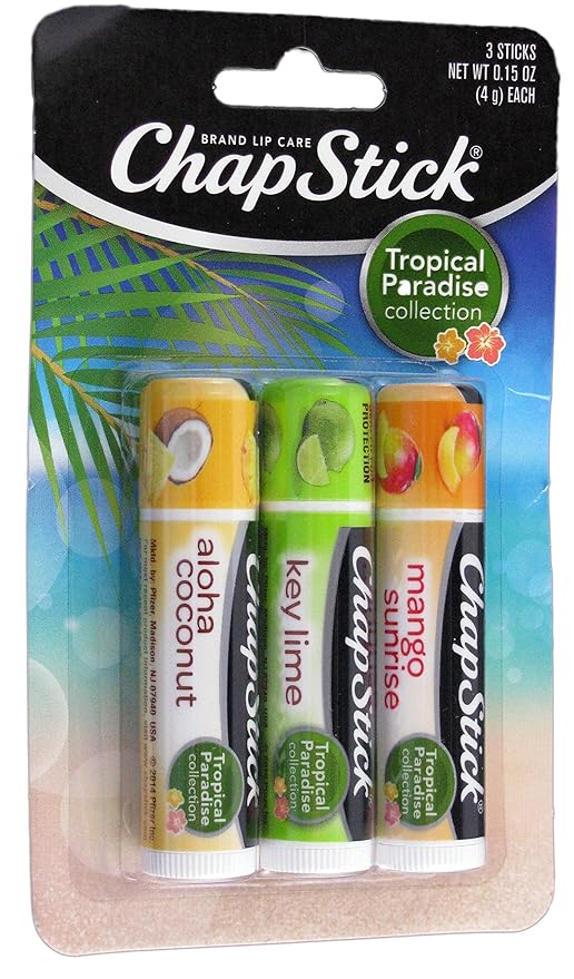 Chapstick Tropical Paradise Collection Lip Care Size .15 Ounce, 3 Sticks-Velvo Beauty