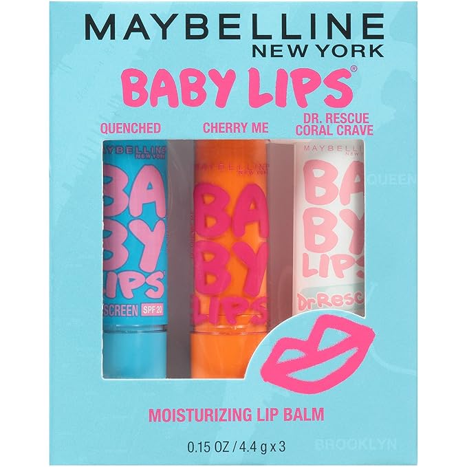 Maybelline New York Baby Lips Moisturizing Lip Balm 3-pack, Lip Care Essentials, 3 Shades-Velvo Beauty