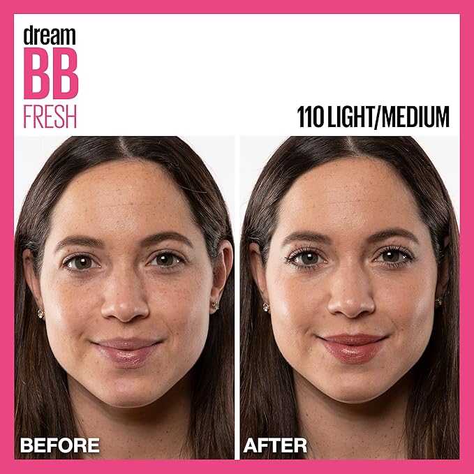Maybelline Dream Fresh Skin Hydrating BB cream, 8-in-1 Skin Perfecting Beauty Balm with Broad Spectrum SPF 30, Sheer Tint Coverage, Oil-Free, Light/Medium, 1 Fl Oz-Velvo Beauty
