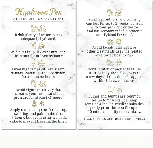 100 Pack - Premium Hyaluron Pen Lip Filler Aftercare Instructions Card 2 x 3.5" Accessories Supplies Kit Care - HP22A100_N-Velvo Beauty