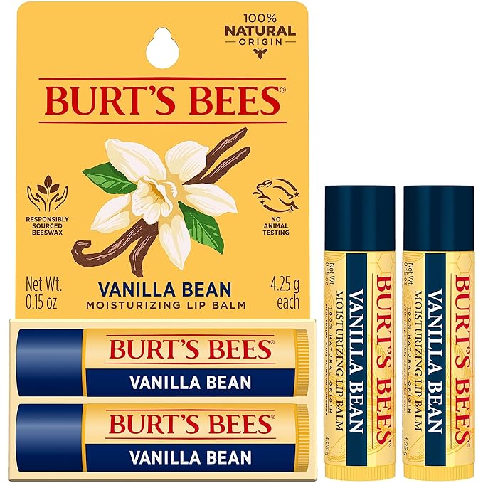 Burt's Bees Lip Balm - Vanilla Bean, Lip Moisturizer With Responsibly Sourced Beeswax, Tint-Free, Natural Origin Conditioning Lip Treatment, 2 Tubes, 0.15 oz.-Velvo Beauty