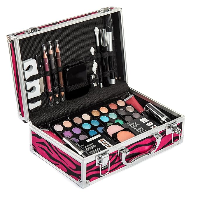 Makeup Kit Gift Set - 51 Piece - 32 Eye Shadows, 2 Blushes, 2 Lip Glosses, 2 Lipsticks, 2 Eye Liner Pencils, 1 Lip Liner Pencil, 1 Mascara - Case with Carrying Handle-Velvo Beauty