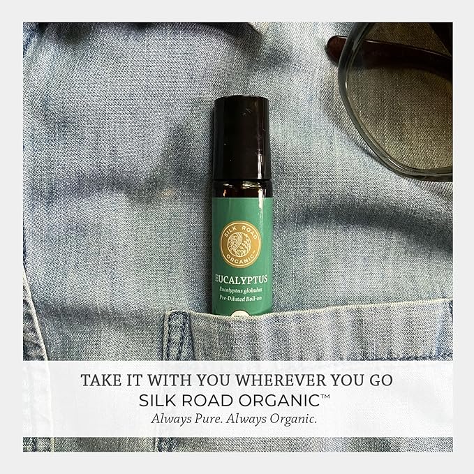 Silk Road Organic Eucalyptus Essential Oil Roll On, 100% Pure USDA Certified - Respiratory Health, Colds, Cough, Sinus & Allergy Congestion - 10 ml Roller - Always Pure, Always Organic-Velvo Beauty