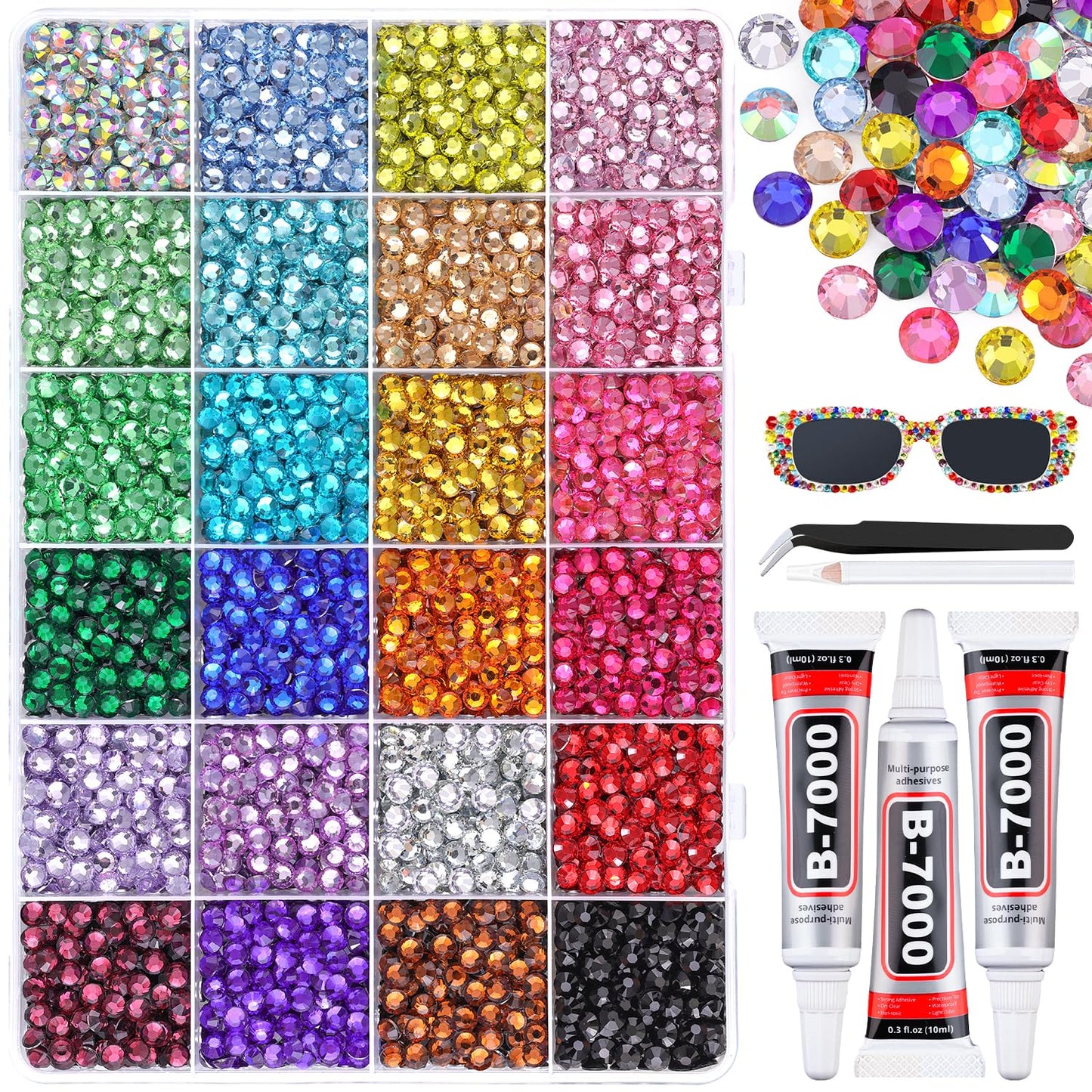 6600Pcs Resin Rhinestones for Bedazzling with 3Pcs B7000 Jewelry Glue, Multicolor 5mm Flatback Gems Rhinestones for Crafting, Clothing Tumblers Mugs Shoes Fabric Decor Nail Art-Velvo Beauty