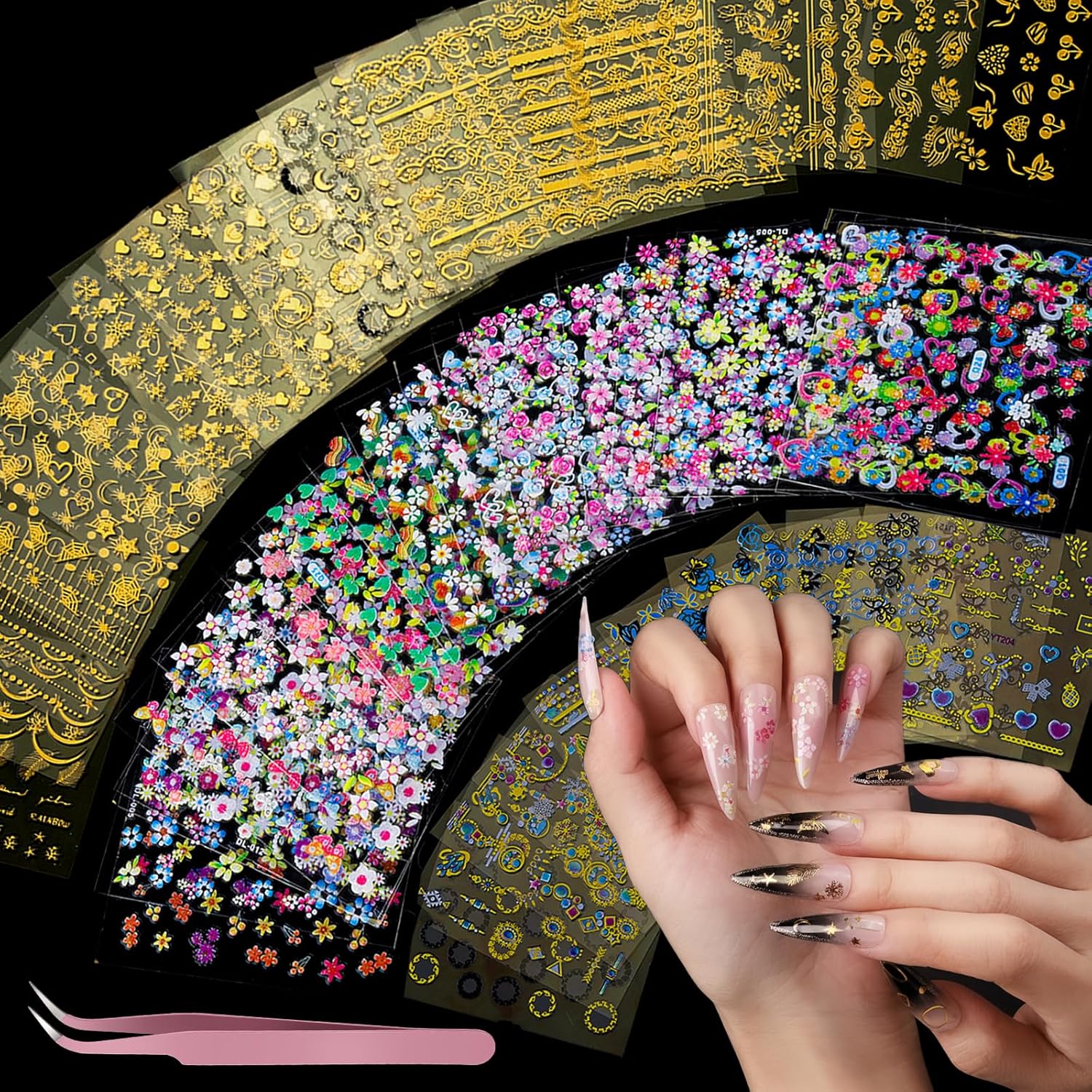 Teenitor 50 Sheets Nail Stickers for Nail Art, Flower Nail Art Stickers Gold Floral Nail Decals for Nails Design, Nail Decor Nail Accessories for Women Girls Kids Summer-Velvo Beauty