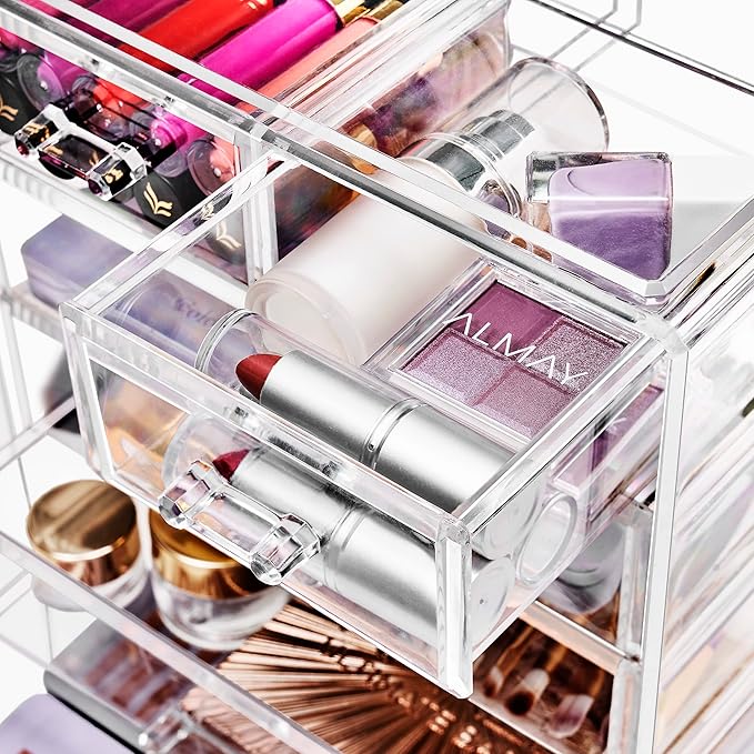 Sorbus Acrylic Makeup Organizer - Organization and Storage Case for Cosmetics Make Up & Jewelry - Big Clear Makeup Organizer for Vanity, Bathroom, College Dorm, Closet, Desk (4 Large, 2 Small Drawers)-Velvo Beauty