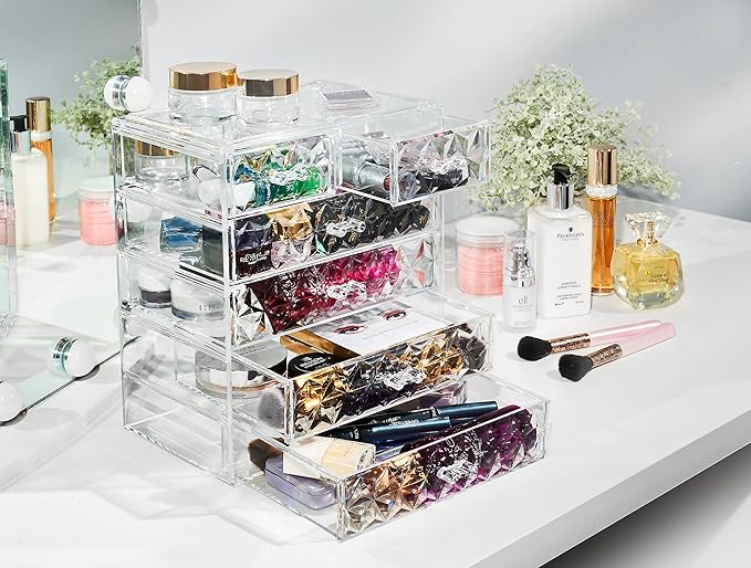 Sorbus Acrylic Makeup Organizer - Organization and Storage Case for Cosmetics Make Up & Jewelry - Big Clear Makeup Organizer for Vanity, Bathroom, College Dorm, Closet, Desk (4 Large, 2 Small Drawers)-Velvo Beauty