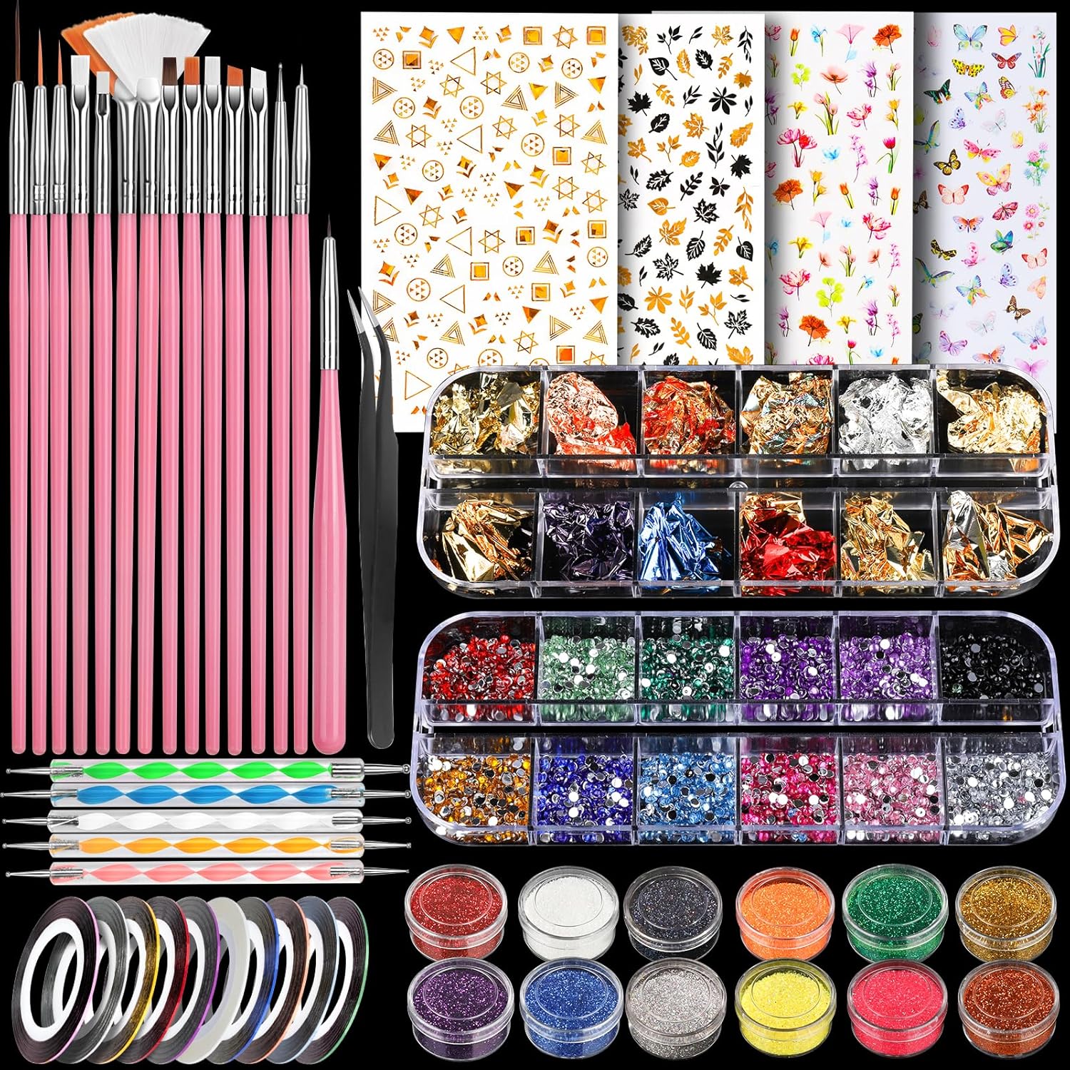 Teenitor Nail Art Brushes Nail Art Tools, Nail Brushes for Nail Art Kit with Nail Stickers, Nail Design Tools Nail Design Brushes Nail Gems, Nail Stuff Dotting Tools Nail Art Stickers Nail Supplies-Velvo Beauty