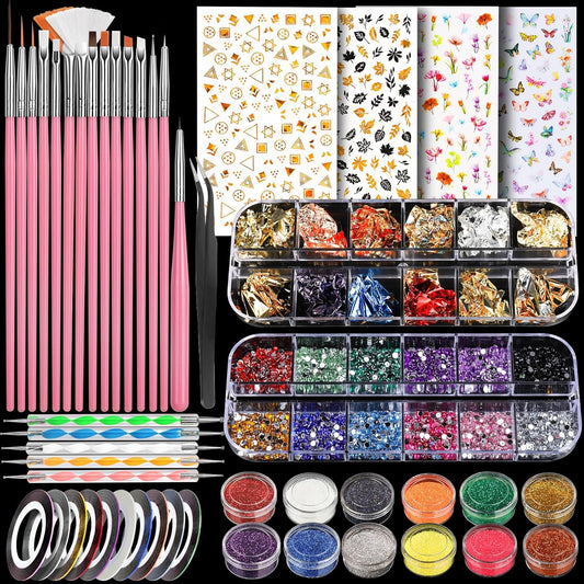 Teenitor Nail Art Brushes Nail Art Tools, Nail Brushes for Nail Art Kit with Nail Stickers, Nail Design Tools Nail Design Brushes Nail Gems, Nail Stuff Dotting Tools Nail Art Stickers Nail Supplies-Velvo Beauty