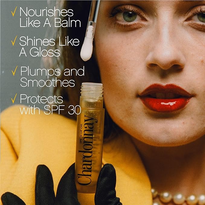 Vacation Chardonnay Lip Oil SPF 30, Sunscreen for Lips, Hydrating Lip Oil, Caramel Vanilla Flavored Lip Gloss, Clear Plumper, Non-Sticky Lip Balm with SPF 30, Vegan, 0.2 Fl. Oz.-Velvo Beauty