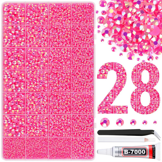 30000Pcs Resin Rhinestones for Bedazzling with Tweezers, Hot Pink AB Rhinestones for Crafting with B7000 Jewelry Glue for DIY Crafts Clothing Tumblers Shoes Fabric Nail Art-Velvo Beauty
