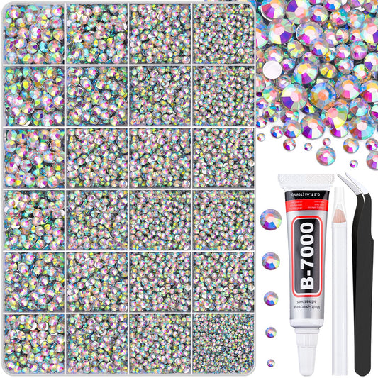 30000Pcs AB Rhinestones for Bedazzling with B7000 Jewelry Glue, Bedazzler Kit Flatback Gems, Resin Rhinestones for Crafting Crafts Clothing Shoes Fabric Nail Art Assorted Size 2/3/4/5/6mm-Velvo Beauty