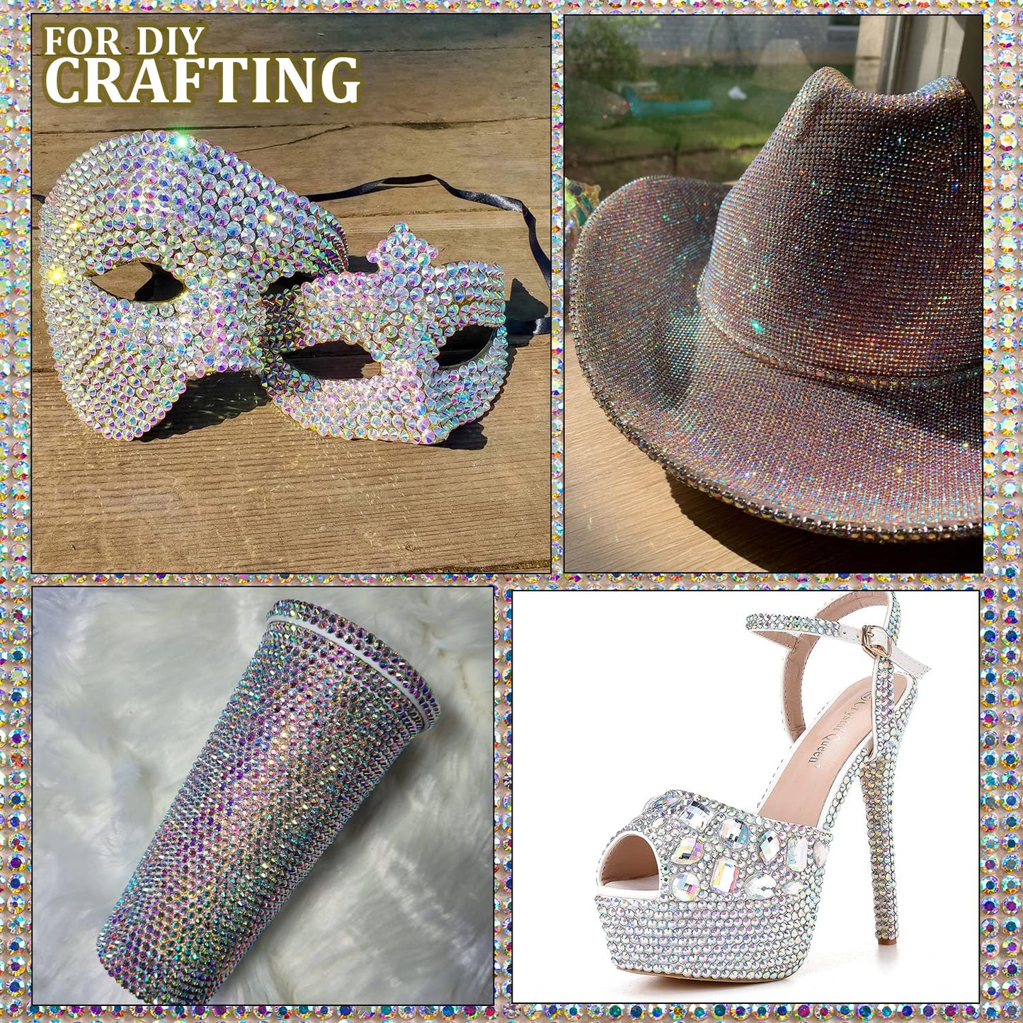 One Pack 2000 Pcs of Flatback Round AB Crystal Rhinestones 6 Sizes (1.5-6 mm) with Nail Art Rhinestone Picker Pencil and Tweezer for DIY and Salon Use-Velvo Beauty