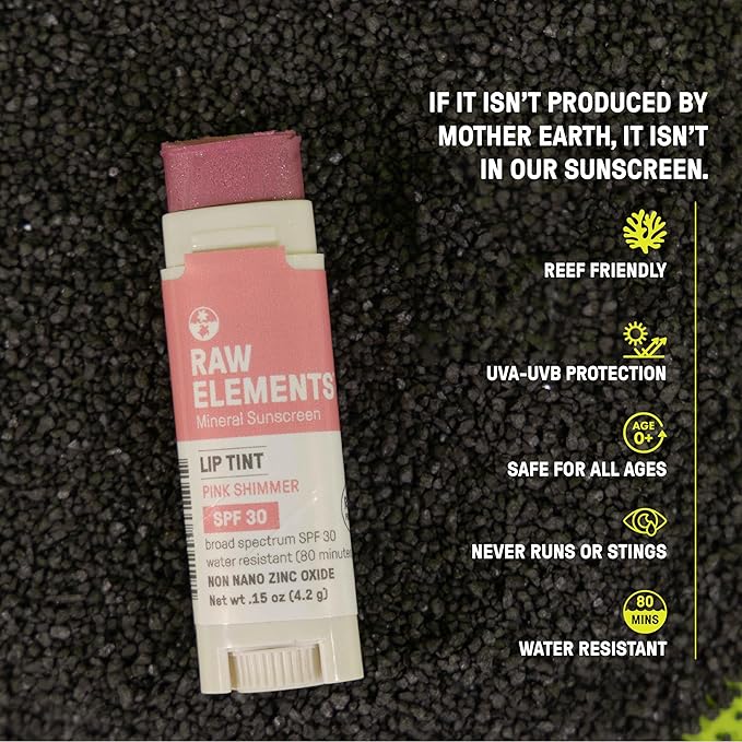 Raw Elements Organic Pink Lip Shimmer Zinc Oxide SPF 30+, 0.15oz-Velvo Beauty