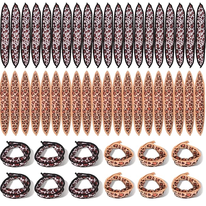 Bememo 40 Pieces Soft Curlers Hair Rollers Pillow Rollers for Hair Satin Sponge Curlers to Sleep in Overnight Heatless No Heat for Long Short Foam Rag Large Styling Tools(Leopard)-Velvo Beauty