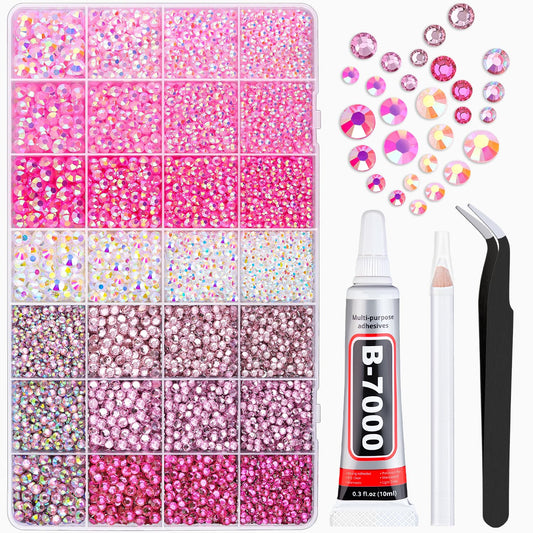 20000Pcs Pink Rhinestones for Bedazzling with 1Pcs B7000 Jewelry Glue, Resin Rhinestones for Crafting Crafts DIY, Bedazzler Kit Gems for Clothing Shoes Tumblers Nail Art Assorted Size 3/4/5/6mm-Velvo Beauty