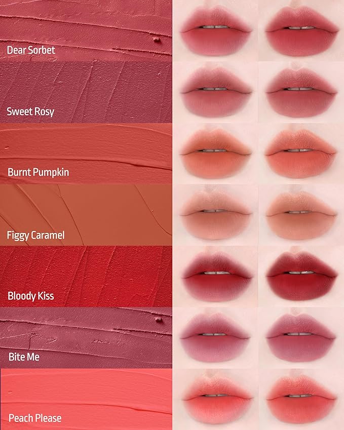 HEVVYMAKEUP Blurring Effect Lip Tint - Airy Velvet Matte Lips - Vegan, Longwear, Vibrant, Buildable Creamy Soft Texture - Korean Lip Makeup, Bite Me, 0.13 fl.oz.-Velvo Beauty