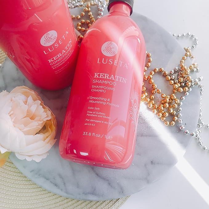 Luseta Keratin Smooth Shampoo and Conditioner Set Moisturizing and Hydrating for Damaged and Dry Hair Prevent Further Breakage Free of Sulfate and phosphate-Velvo Beauty