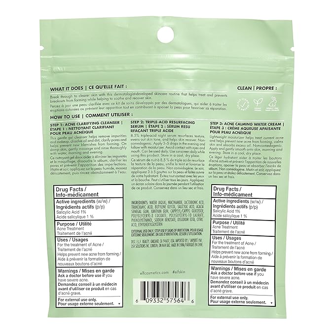 e.l.f. SKIN Blemish Breakthrough Blemish Control Basics Kit, Travel-Size Acne Skincare Routine, Cleanser, Serum & Moisturizer, Vegan & Cruelty-Free-Velvo Beauty