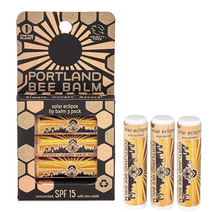 Portland Bee Balm Solar Eclipse All Natural Handmade Beeswax Based SPF 15 Lip Balm, 3 Count-Velvo Beauty