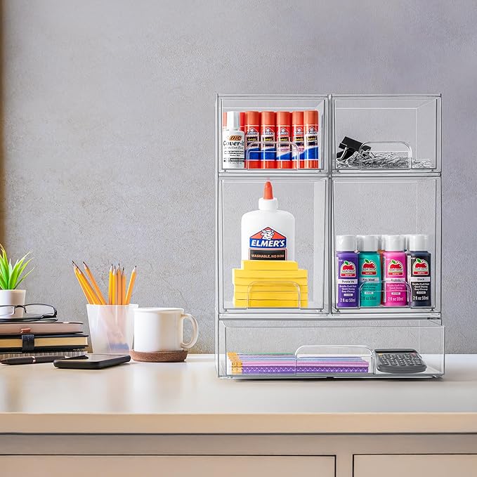 Sorbus Acrylic Storage Containers - 2 Pack, Stackable Storage Bins Set for Bathroom Organization - Clear Acrylic Drawer Organizers - Makeup Case Pull-Out Drawers (7.6’’ and 4.4’’ Tall)-Velvo Beauty