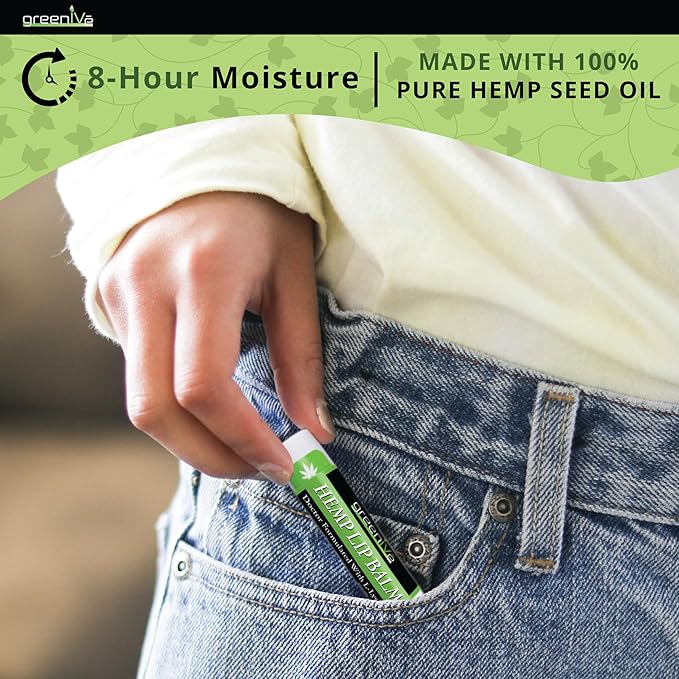 GreenIVe Hemp Lip Balm, Vegan, Omegas 3 & 6, Vitamin E, L-Lysine, Hydrating Handcrafted (5)-Velvo Beauty