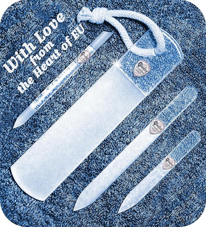 Genuine Czech Glass Nail File Set by GLADZY - Callus Remover Foot Rasp, Cuticle Pusher Manicure Stick, Double Sided Etched Different Grit Surface, Professional Nail Care Tool Kit, Made in EU-Velvo Beauty