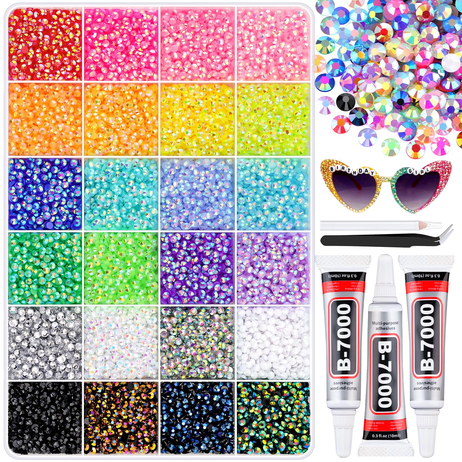 30000Pcs Resin Rhinestones for Bedazzling with B7000 Jewelry Glue, 3MM Colorful Gems Flatback Rhinestones for Crafting, Crystal for DIY Crafts Clothing Tumblers Mugs Shoes Fabric Decor Nail Art-Velvo Beauty