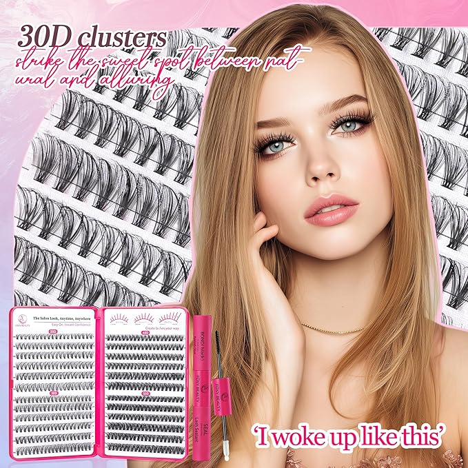 Waltz Lash Clusters Kit - Lash Clusters Lash Extension Kit with Bond and Seal Eyelash Cluster 20D30D40D50D-0.07D Cluster Eyelash Extensions Eyelash Extension Kit DIY at Home-Velvo Beauty